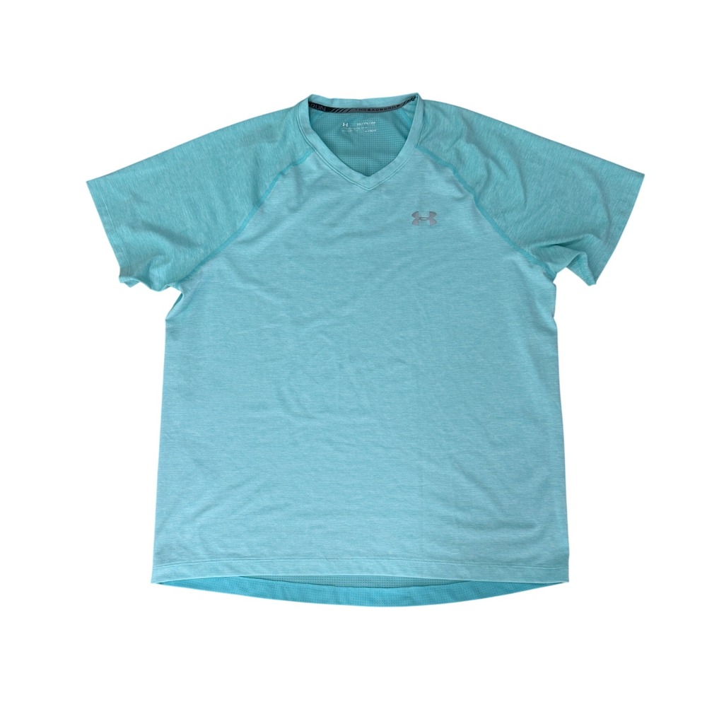 Under Armour Shirt Mens 2XL Threadborne HeatGear V-Neck Training Teal Blue